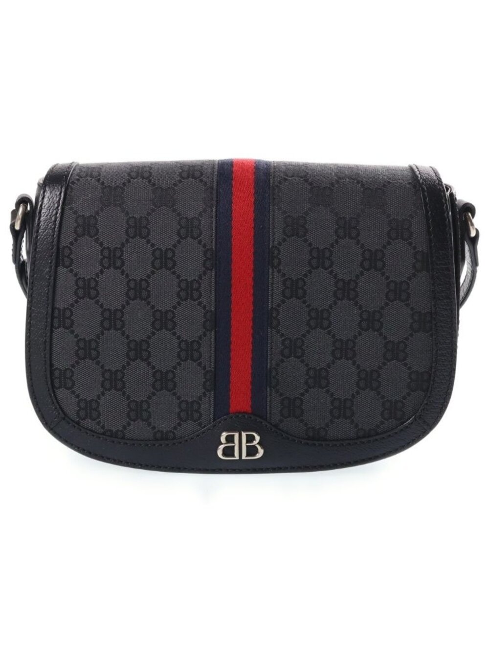 Gucci the Hacker Project Shoulder Bag Black Leather Canvas Silver